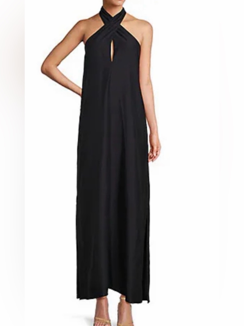 NWT sz M Sondra Lovell blend halter maxi dress navy